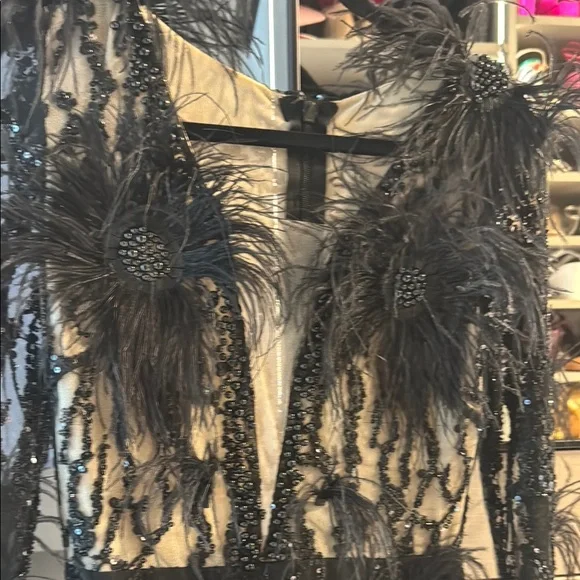 Black Feather Embellished Dress